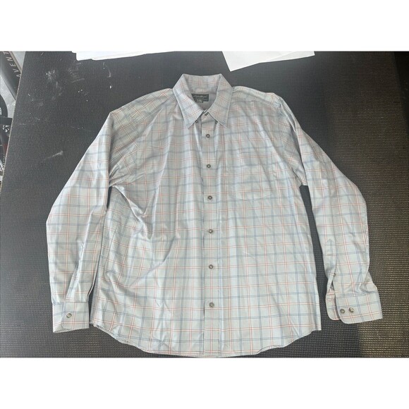 Eddie Bauer Large Relaxed Fit Button Down Long‎ Sleeve Shirt Blue Red Plaid - Picture 1 of 7